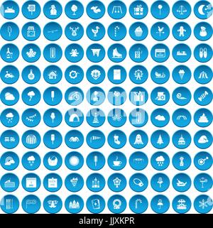 100 parties de childrens icons set blue Illustration de Vecteur