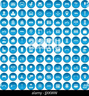 100 city icons set blue Illustration de Vecteur