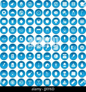 100 plats délicieux icons set blue Illustration de Vecteur