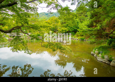 Beau lac artificiel situé dans quartier Gio à Kyoto, Japon. Banque D'Images