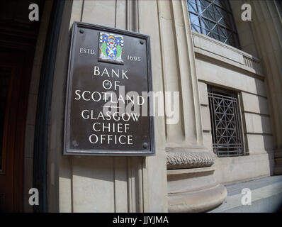 Vintage Bank of Scotland Glasgow Bureau chef signe sur l'ancien bâtiment Banque D'Images