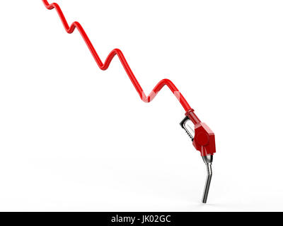 La chute du prix du pétrole avec rendu 3D concept graphique rouge et buse rouge Banque D'Images