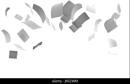 Vol de groupe ou la chute des feuilles de papier blanc 3d. Isolé sur blanc. Le rendu 3D Banque D'Images