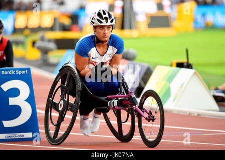 Carly Tait au départ de la course de 400m en fauteuil roulant T34 aux Championnats du monde de para-athlétisme à Londres Banque D'Images