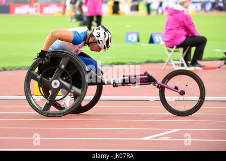 Carly Tait au départ de la course de 400m en fauteuil roulant T34 aux Championnats du monde de para-athlétisme à Londres Banque D'Images