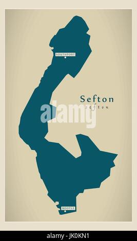 Carte moderne - district de Sefton de Merseyside UK Angleterre Illustration de Vecteur