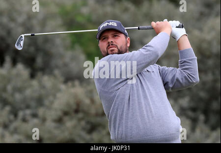 La Kent USA Bulle tees au large de la 2e au cours de la deuxième journée de l'Open Championship 2017 à Royal Birkdale Golf Club, Southport. Banque D'Images