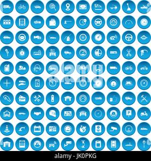 100 garage icons set blue Illustration de Vecteur