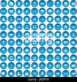 100 hat blue icons set Illustration de Vecteur