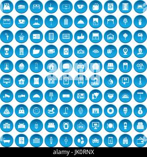 100 hotel icons set blue Illustration de Vecteur