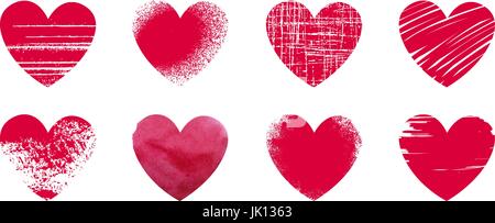 Abstract red heart, grunge. Set d'icônes ou de logos sur le thème de l'Amour, mariage, santé, la Saint-Valentin. Vector illustration Illustration de Vecteur