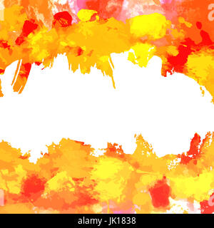 Un résumé de fond avec des couleurs rouge, jaune, orange et coups de pinceau d'un peintre sur blanc. Un cadre artistique with copy space Banque D'Images