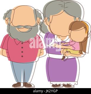 Les grands-parents mignon debout avec leur petite-fille Illustration de Vecteur