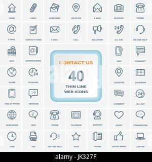 Contactez-nous - Jeu de Fine Ligne Web Icons isolé sur un arrière-plan. Icon Set. Illustration de Vecteur