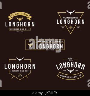 Étiquette vintage avec silhouette de tête de taureau, Texas Wild West theme Illustration de Vecteur
