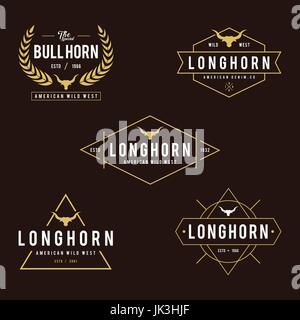 Étiquette vintage avec silhouette de tête de taureau, Texas Wild West theme Illustration de Vecteur