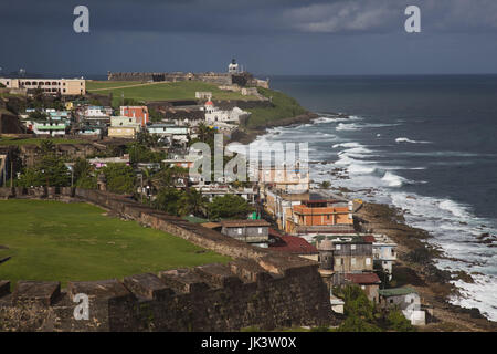 Puerto Rico, San Juan, San Juan, la forteresse El Morro et La Perla village de Fort San Cristobal, elevated view Banque D'Images