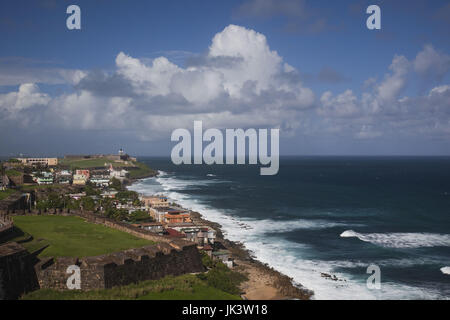 Puerto Rico, San Juan, San Juan, la forteresse El Morro et La Perla village de Fort San Cristobal, elevated view Banque D'Images