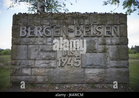 Allemagne, Niedersachsen, Bergen-Belsen WW2, camp de concentration, Memorial, signe, Banque D'Images