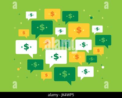 Jeu de bulles et symbole monétaire sur fond vert dans le vector illustration. Concept de l'investissement, le succès, l'entreprise, la communication, le taux, les tr Illustration de Vecteur