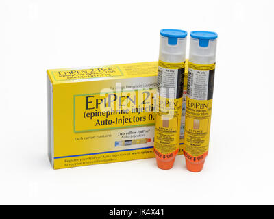 Les auto-injecteurs EpiPen fabriqués par Mylan Pharmaceuticals Banque D'Images
