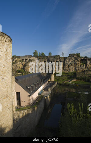 Luxembourg, Luxembourg-ville, vue de casemates du Bock, forteresse construite en mur de pierres, Banque D'Images