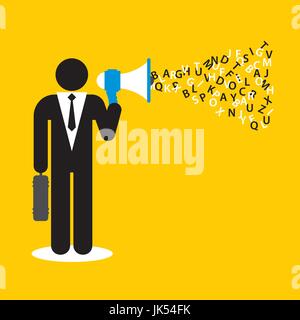 Businessman with megaphone et l'alphabet dans le vector illustration Illustration de Vecteur