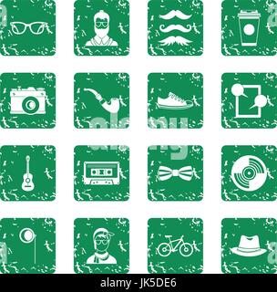 Hipster icons set dans un style grunge vert isolés vector illustration Illustration de Vecteur