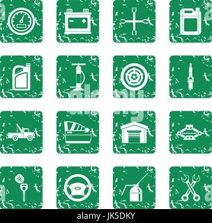 L'entretien et la réparation automobile icons set dans un style grunge vert isolés vector illustration Illustration de Vecteur