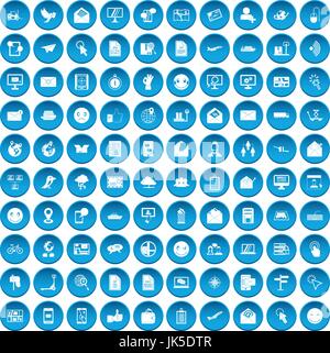 100 icônes de messagerie défini par le cercle bleu isolé sur blanc vector illustration Illustration de Vecteur