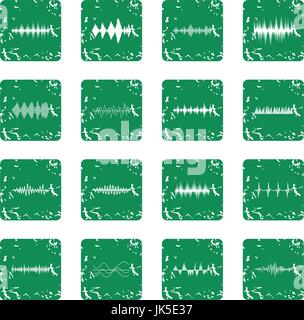 Onde sonore icons set dans un style grunge vert isolés vector illustration Illustration de Vecteur