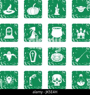 Halloween icons set dans un style grunge vert isolés vector illustration Illustration de Vecteur