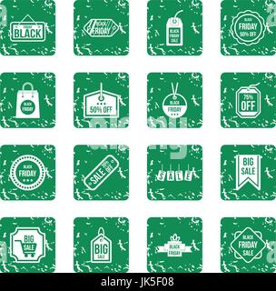 Le vendredi noir icons set dans un style grunge vert isolés vector illustration Illustration de Vecteur