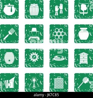 Outils apicoles icons set grunge Illustration de Vecteur