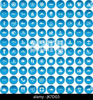 Mer 100 icons set blue Illustration de Vecteur