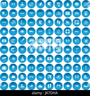 Sea life 100 blue icons set Illustration de Vecteur