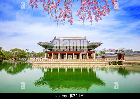 Gyeongbokgung Palace avec fleur de cerisier au printemps, la Corée du Sud. Banque D'Images