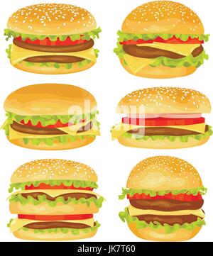 Design plat moderne. vector illustration Ensemble de gros hamburgers sur fond blanc Illustration de Vecteur