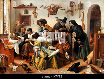 Jan Steen, méfiez-vous du luxe ("à Weelde Siet Toe") 1663 Huile sur toile. Le Kunsthistorisches Museum, Vienne, Autriche. Banque D'Images