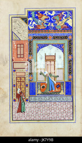 Nur ad-Din Abd al-Rahman Jami, manuscrit 901-1000 papier, d'encre, d'or, d'aquarelles et de cuir. Sabah Collection, le Koweït. Banque D'Images