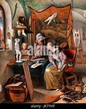 Jan Steen, la leçon de dessin. Circa 1665. Huile sur panneau. Getty Center, Los Angeles, USA. Banque D'Images