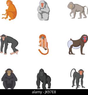 Types d'orangs-outans icons set, cartoon style Illustration de Vecteur