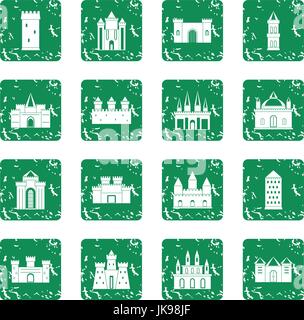 Tours et châteaux icons set grunge Illustration de Vecteur