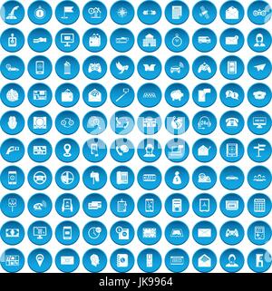 Téléphone 100 icons set blue Illustration de Vecteur