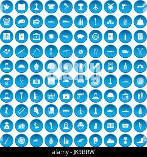 100 crimes de guerre icons set blue Illustration de Vecteur