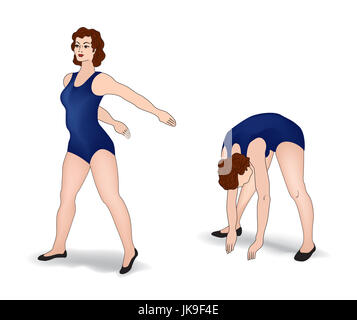 Les femmes élégantes silhouettes faisant des exercices de remise en forme. Club de remise en forme, exercices de remise en forme icon set concept. Les filles de la formation sport vector illustration isolé o Banque D'Images