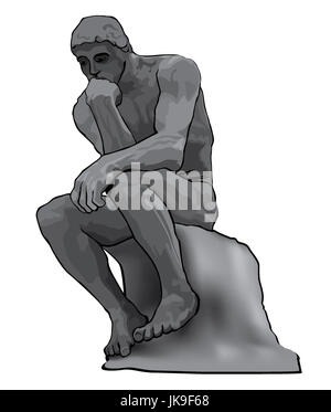 Homme penseur concept illustration. le penseur statue par le sculpteur français Rodin. Banque D'Images