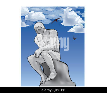 Homme penseur concept illustration. le penseur statue par le sculpteur français Rodin. Banque D'Images