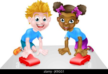 Cartoon Kids Playing With Toy Cars Illustration de Vecteur