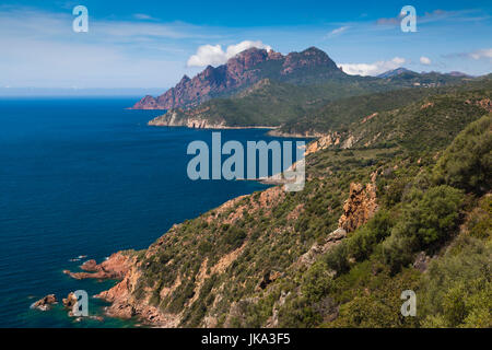 France, Corse, Corse-du-Sud, Corse, région de la côte ouest du golfe golfe de Girolata, elevated view Banque D'Images